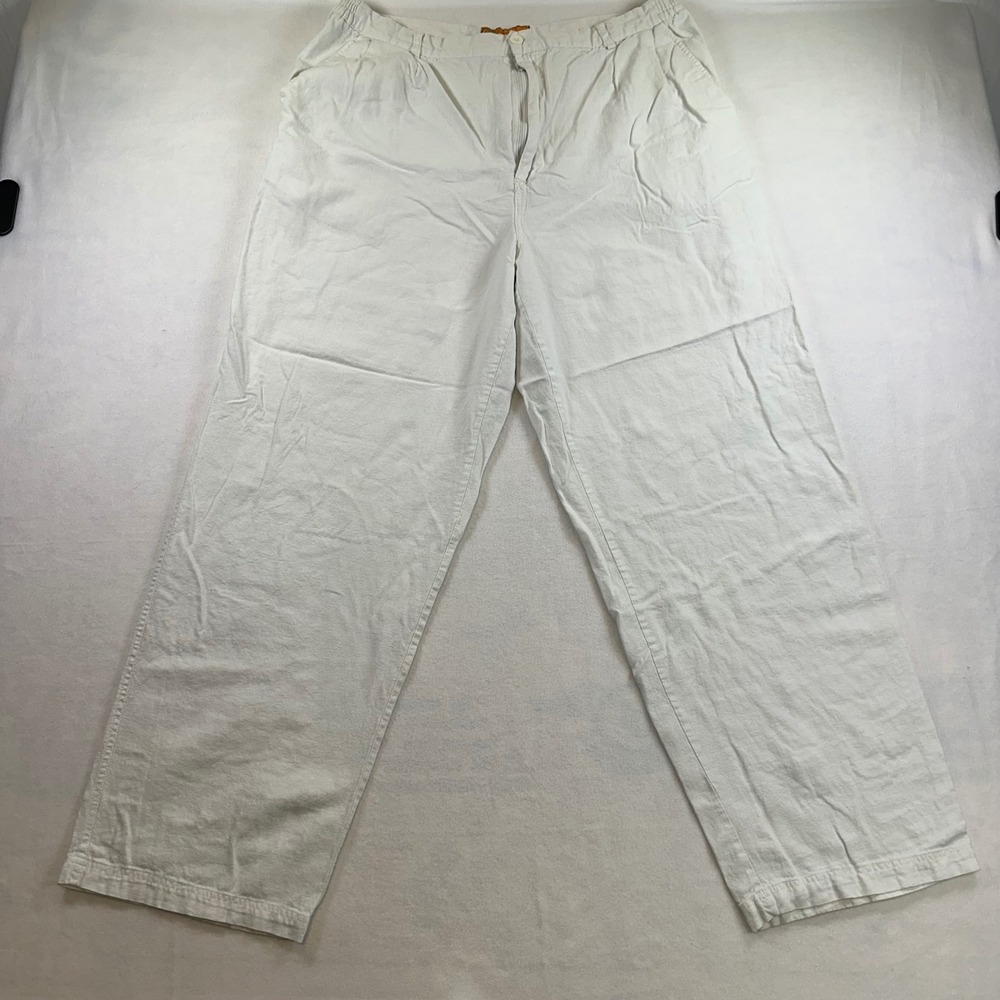 Veezo Mens White Linen Viscose Blend Wide Leg Relaxed Trousers Size 2XL/38